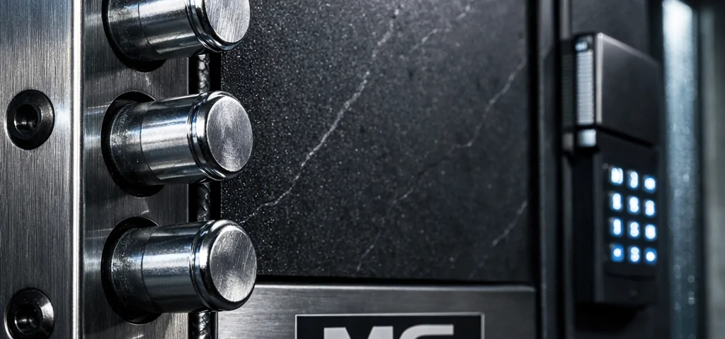 Puerta blindada con cerrojos de seguridad, detalles en acero y cerámica, ideal para explorar cuales son las puertas blindadas mas seguras disponibles en el mercado.