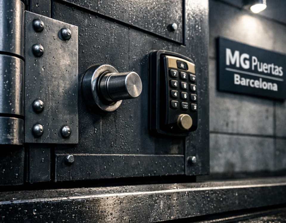 Puerta acorazada monumental con detalles de acero, enfocando en texturas y seguridad. Cuales son las marcas mas confiables de puertas acorazadas para negocios. Puerta acorazada monumental con detalles de acero, enfocando en texturas y seguridad. Cuales son las marcas mas confiables de puertas acorazadas para negocios.