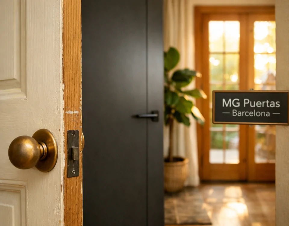 Escena cálida de un pasillo con puertas que muestran cómo afectan las puertas de interior al estilo general de una vivienda.