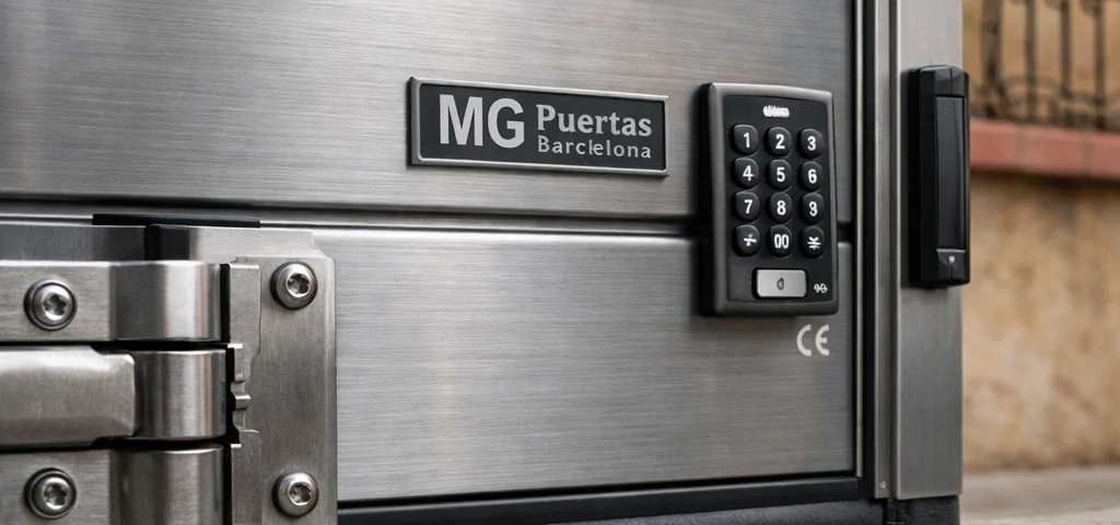 Estudio fotorealista de una puerta de garaje segura en un townhouse de Barcelona. Donde puedo comprar puertas de garaje seguras en Barcelona.
