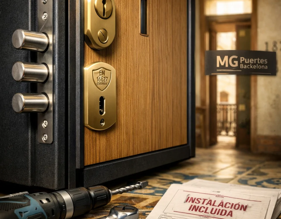 Puerta blindada en Barcelona con instalación incluida, mostrando detalles de seguridad y un ambiente acogedor y protegido. Puerta blindada en Barcelona con instalación incluida, mostrando detalles de seguridad y un ambiente acogedor y protegido.