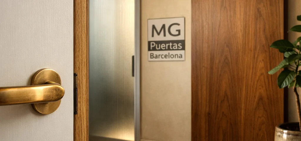 Vignette interior con tres tratamientos de puertas, mostrando funcionalidad y estética en un ambiente cálido y refinado.
