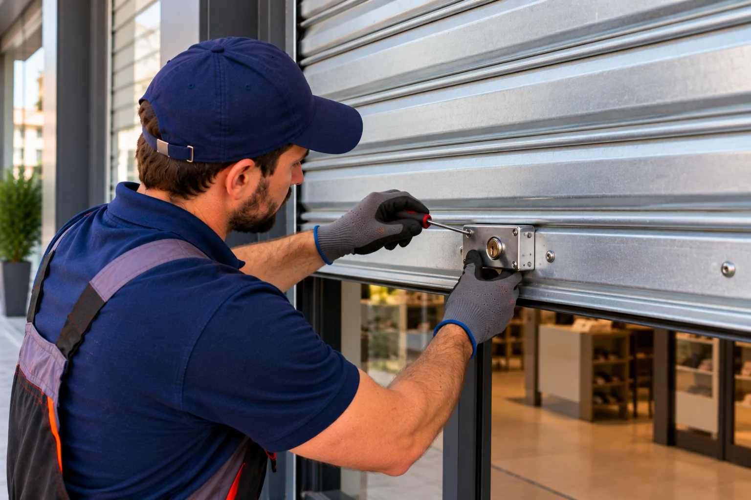 Instalación y Cambio de Cerradura para Persianas Tecnico reparando cerradura de persiana metalica - Instalación y Cambio de Cerradura para Persianas